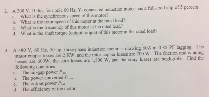 Solved A 8 V Hp Four Pole 60 Hz Y Connected Inducti Chegg Com
