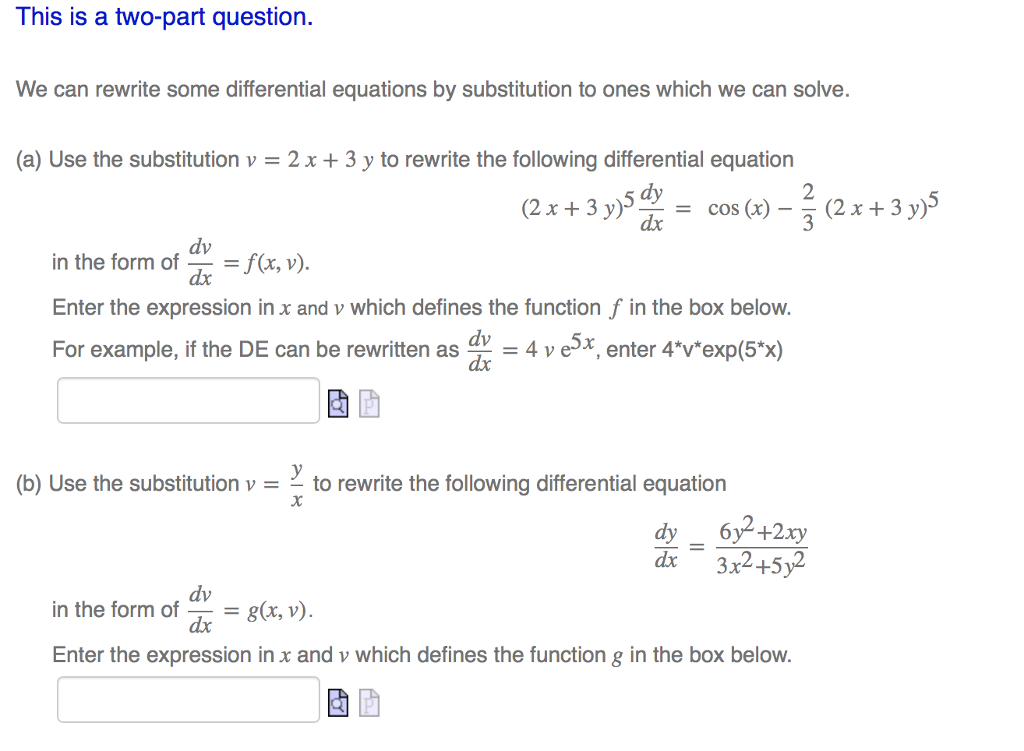 Solved A Use The Substitution V 2x 3y To Rewrite The Foll Chegg Com