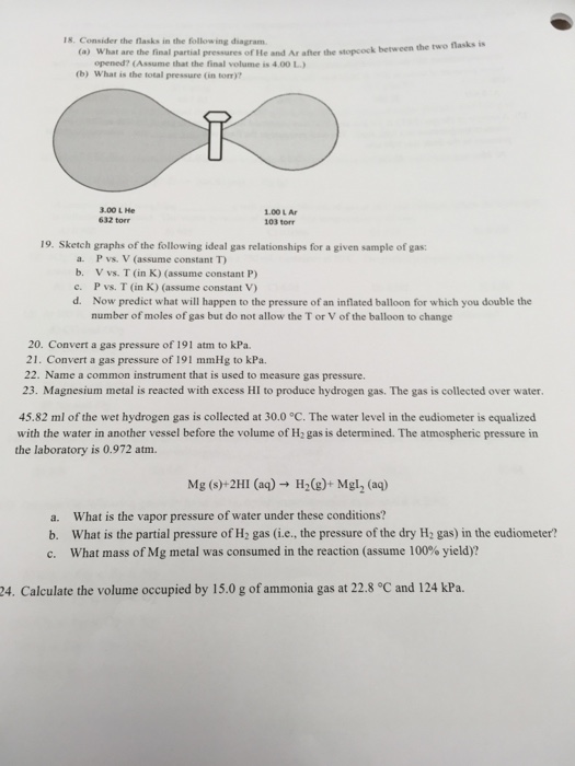 Solved Consider The Flasks In The Following Diagram A Chegg Com