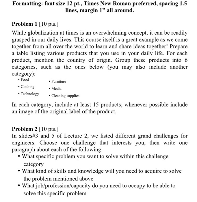 Solved Formatting: font size 12 pt., Times New Roman | Chegg.com