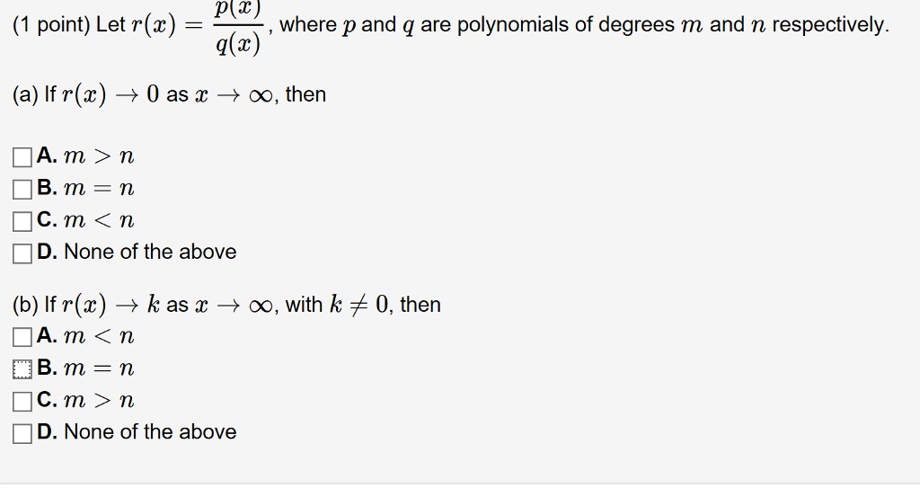 Solved 1 Point Let R X Where P And Q Are Polynomials O Chegg Com