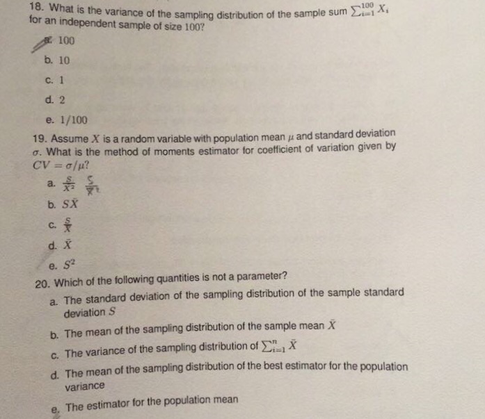 Solved What Is The Variance Of The Sampling Distribution Chegg Com