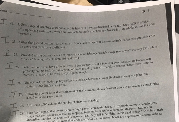 Solved: Ame: ID: B 22. A Firms Capital Structure Does Not ... | Chegg.com
