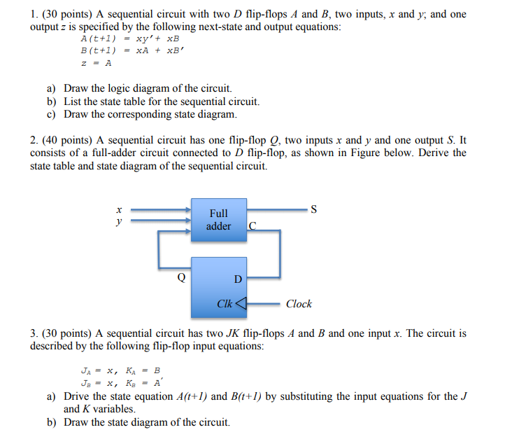 Solved 1 30 Points A Sequential Circuit With Two D Fli Chegg Com