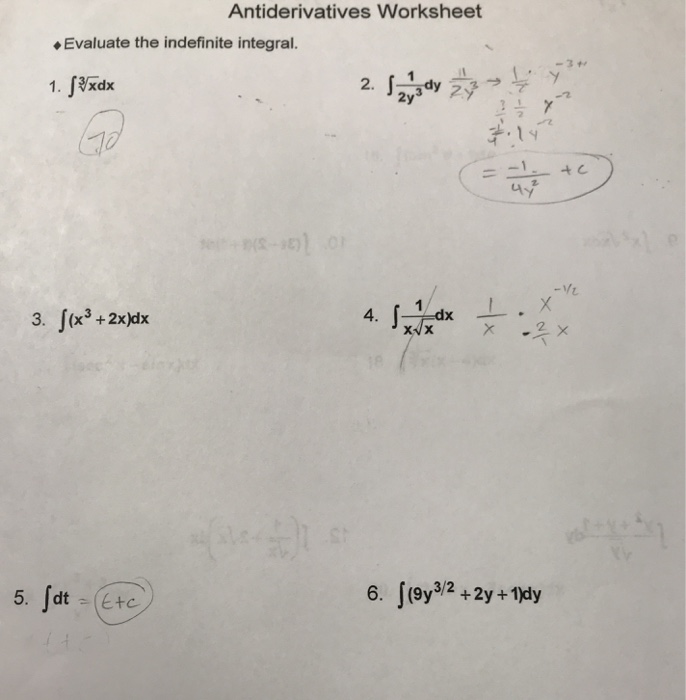 Solved Antiderivatives Worksheet Evaluate The Indefinite Chegg Com