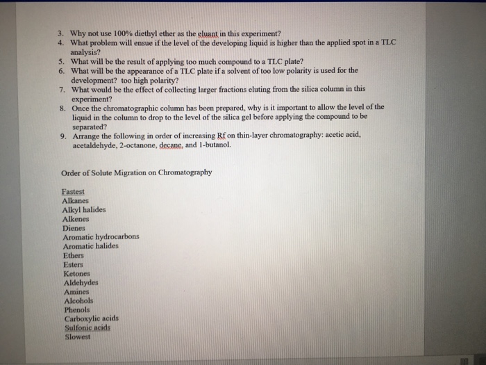 Solved Why Not Use 100 Diethyl Ether As The Eluant In Th