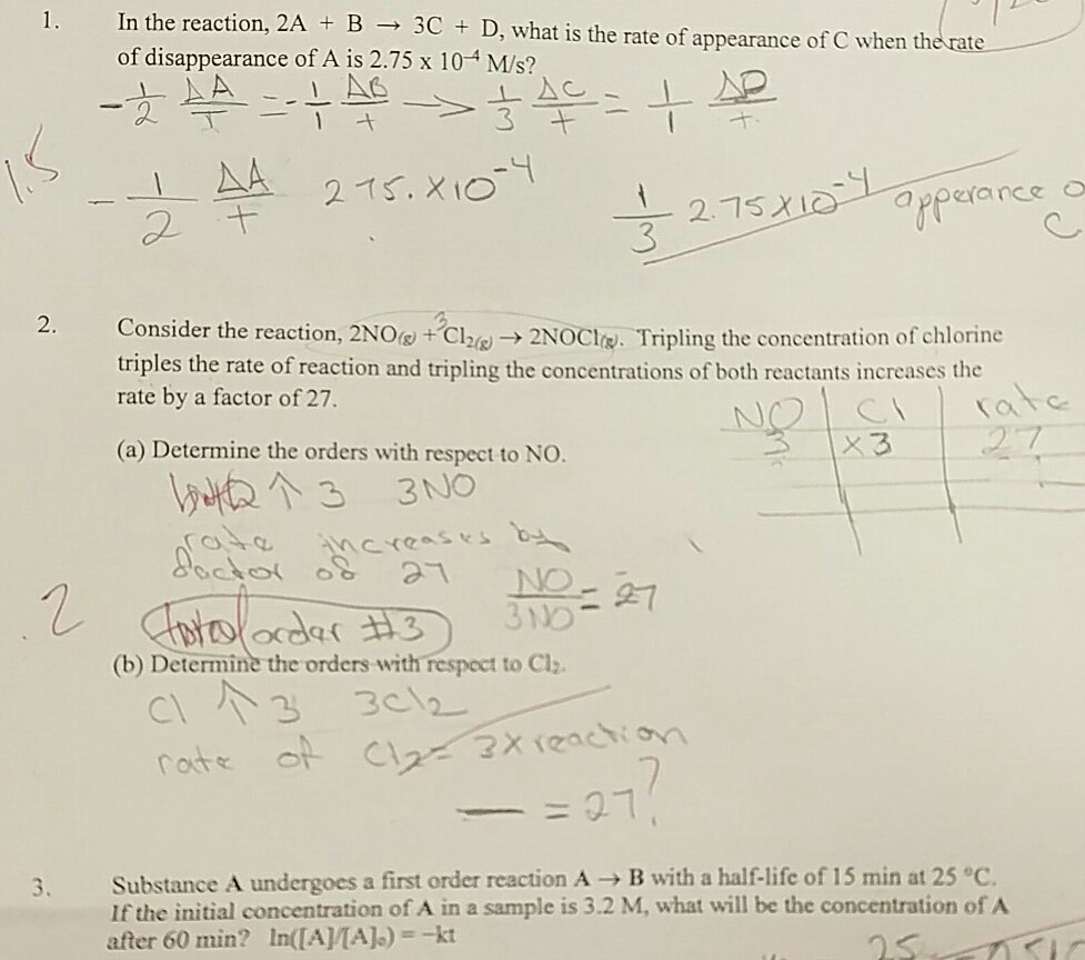Solved: 1. In The Reaction, 2A B 3C D, What Is The Rate Of... | Chegg.com