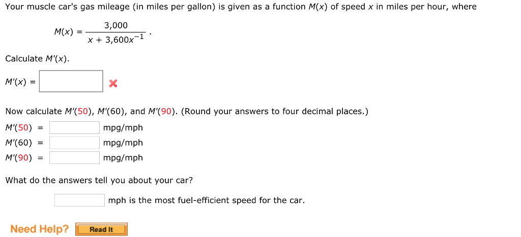 Solved Your Muscle Car S Gas Mileage In Miles Per Gallon Chegg Com