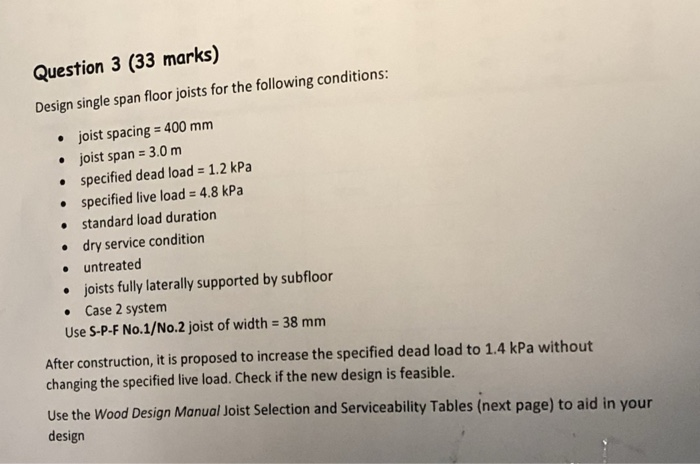 Solved Question 3 33 Marks Design Single Span Floor Joi