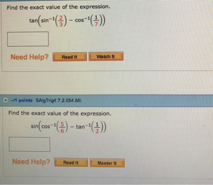 Solved Find The Exact Value Of The Expression Tan Sin Chegg Com