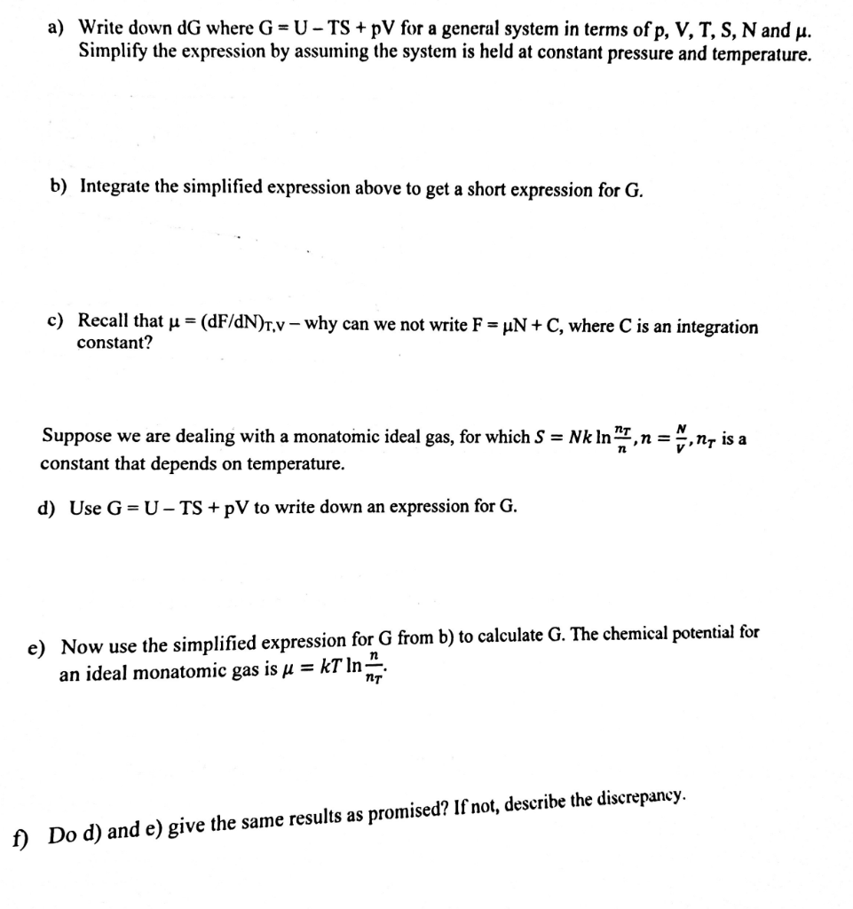 Solved Write Down Dg Where G U Ts Pv For A General Syst Chegg Com