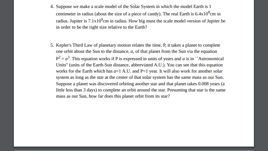 Solved 4 Suppose We Make A Scale Model Of The Solar Syst