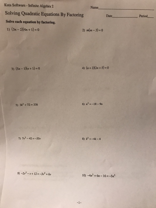 Solving Quadratic Equations By Factoring Kuta Algebra 1 Tessshebaylo