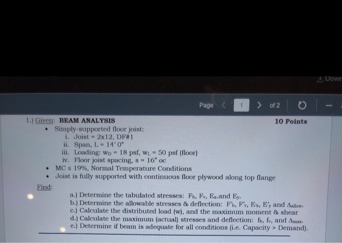Page Of 2 1 Given Beam Analysis 10 Points Sim Chegg Com