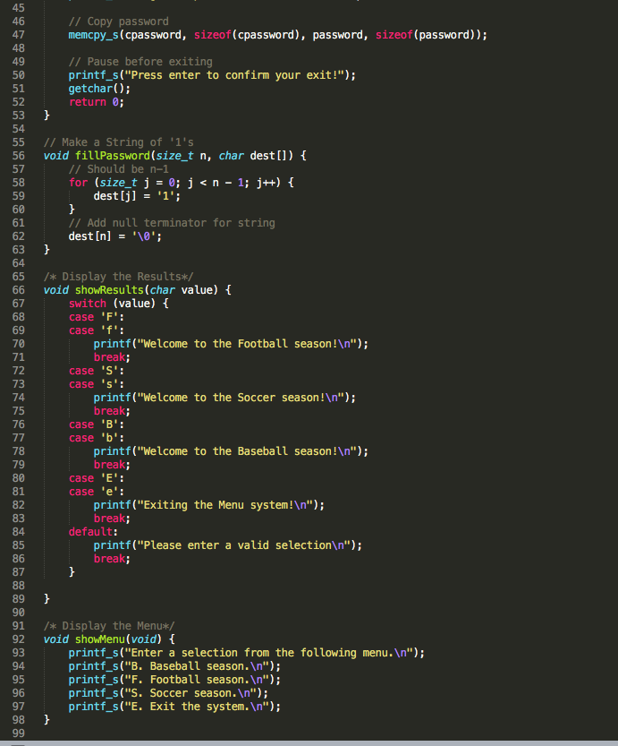 password program in c