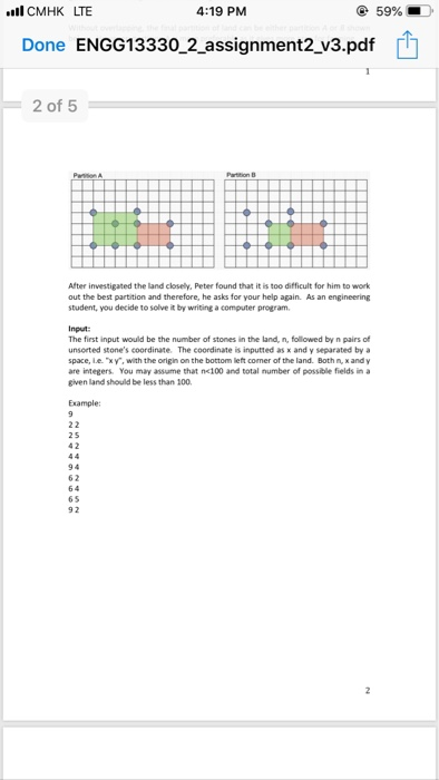 4:19 PM @ 59%-- Done ENGG13330 2 assignment2 v3.pdf 2 of 5 Parttion B After investigated the land closely, Peter found that i