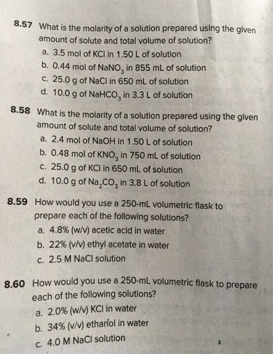 Solved 8 57 What Is The Molarity Of A Solution Prepared U Chegg Com