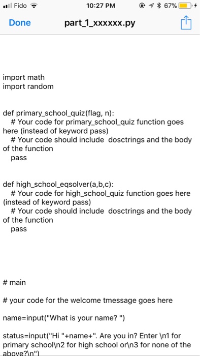 Solved: 1 Part 1: Math Quiz-generator / Equation-solver - | Chegg.com