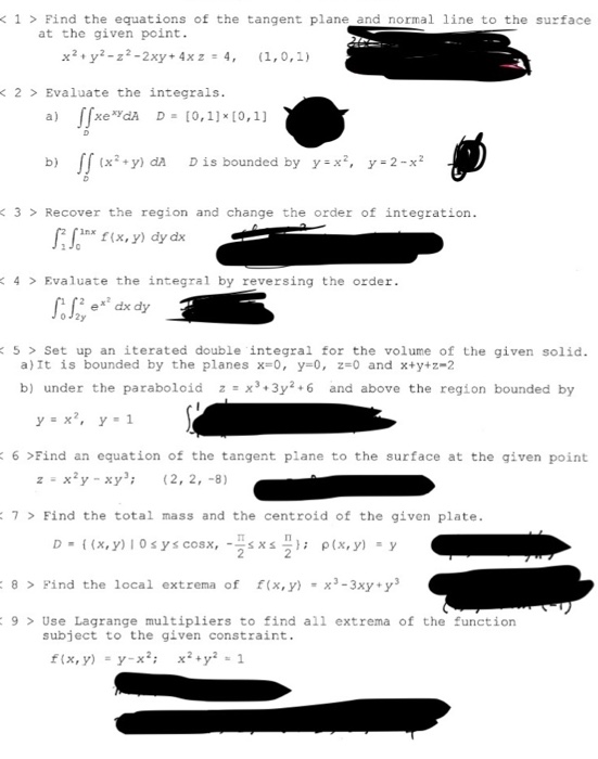 Solved Find The Equations Of The Tangent Plane And Normal Chegg Com