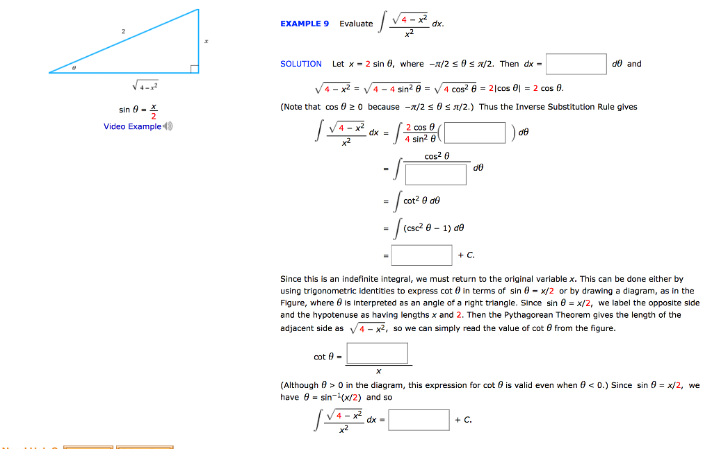 Example 9 Evaluate V4 X Solution Let X 2 Sin 8 Chegg Com