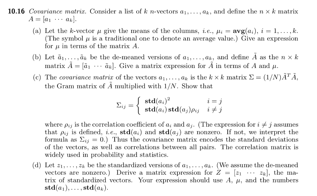 10 16 Covariance Matrix Consider A List Of K Chegg Com