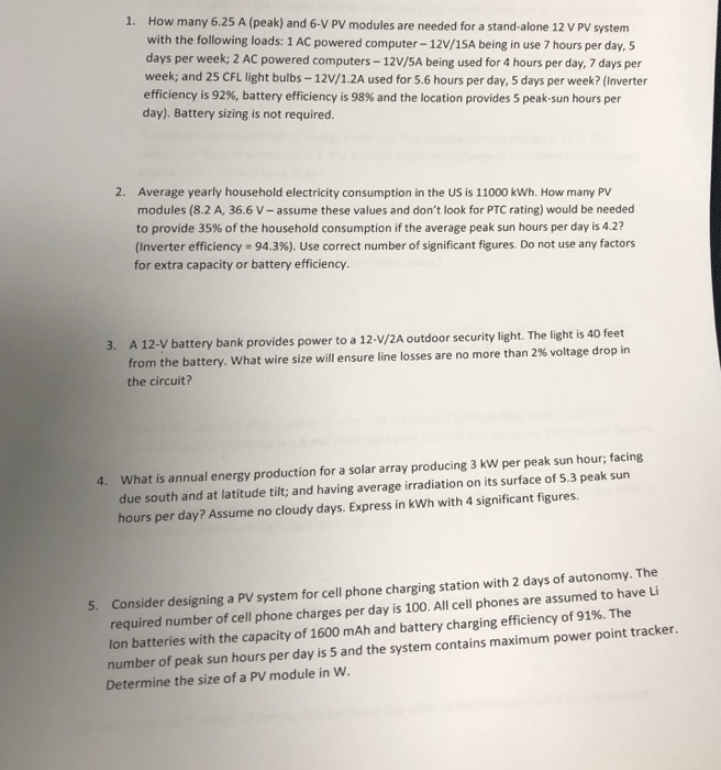 1 How Many 625 A Peak And 6 V Pv Modules Are N