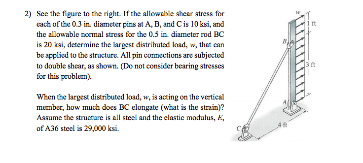 If the allowable shear stress for each of the 0.3 in. diameter pins at A, B...