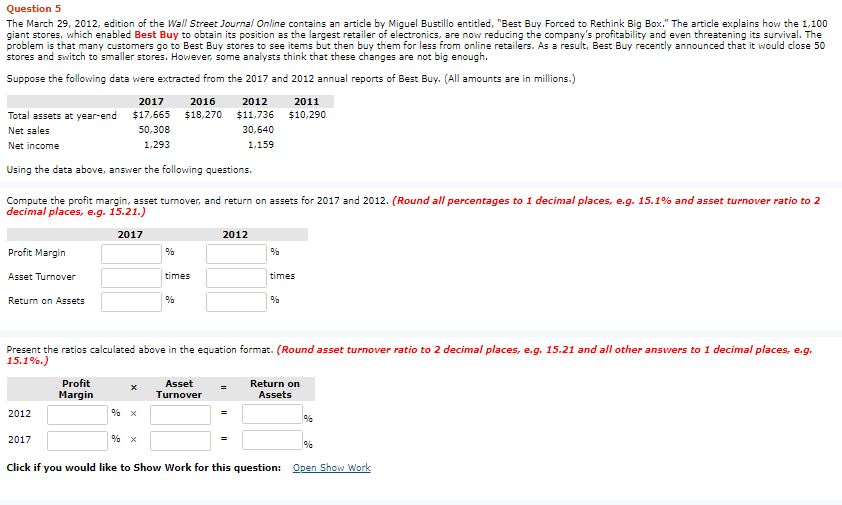 Solved Question 5 The March 29, 2012, edition of the Wall | Chegg.com