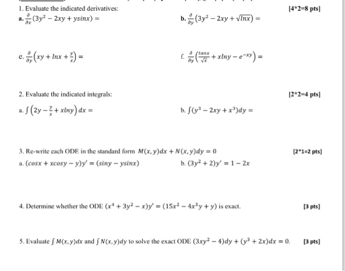 Evaluate The Indicated Derivatives A Partial Chegg Com