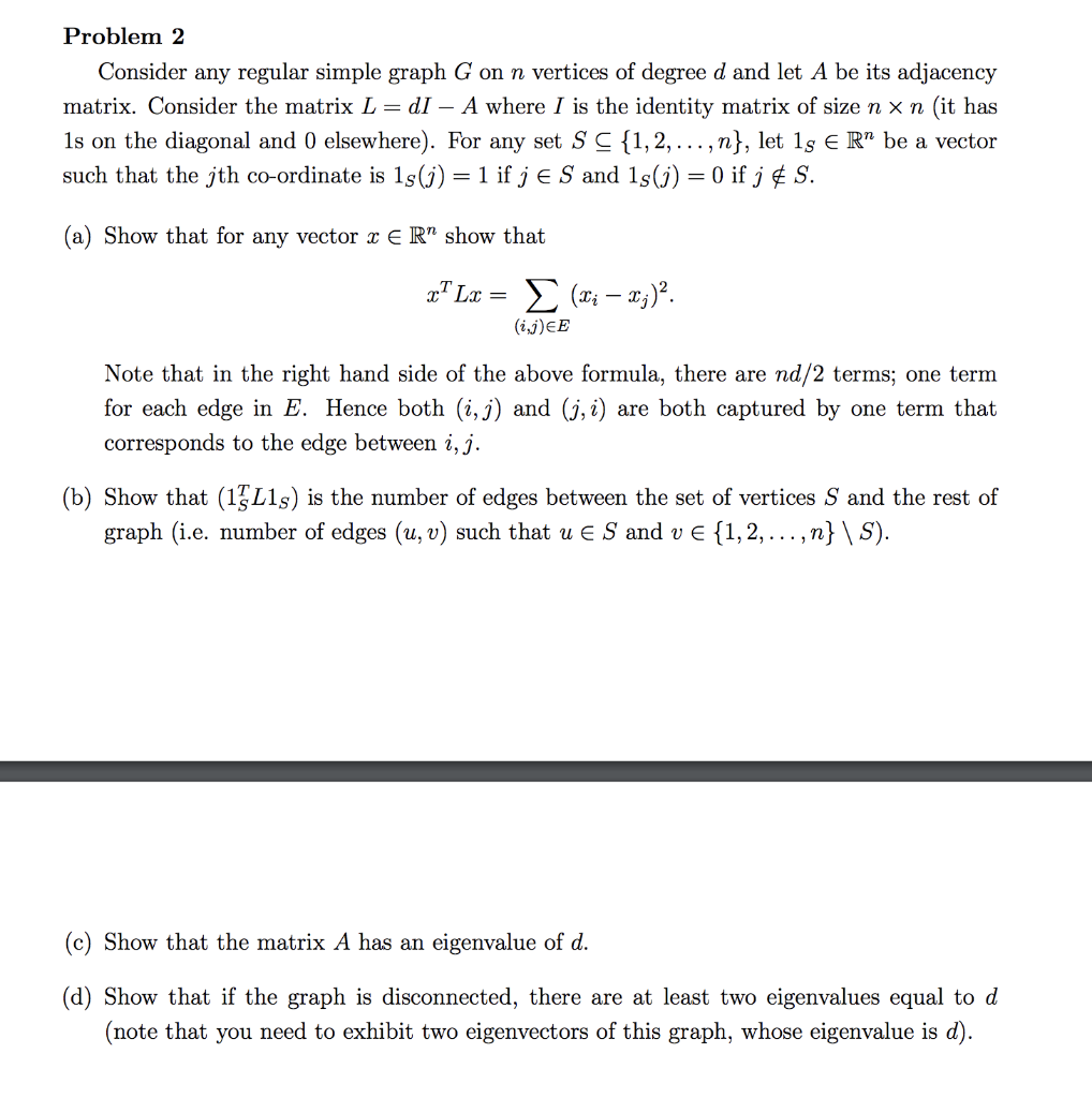 Problem 2 Consider Any Regular Simple Graph G On N Chegg Com