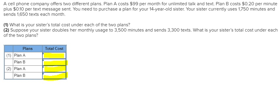 a cell phone company offers two different plans