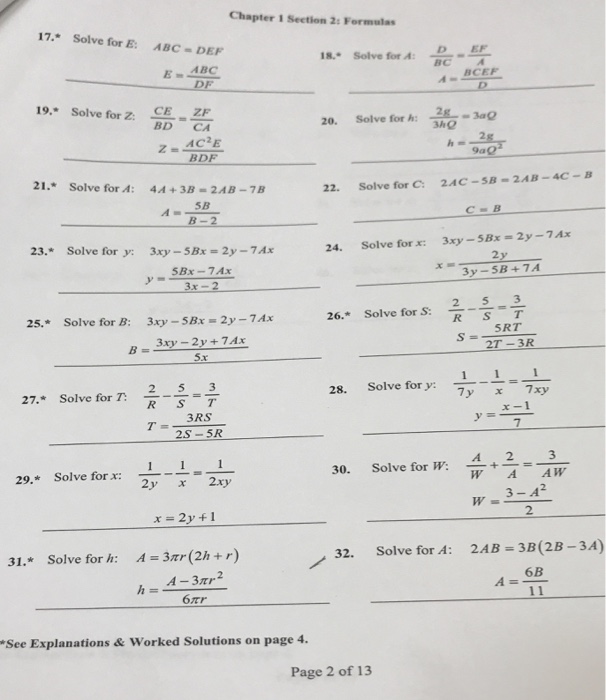 Solved Chapter 1 Section 2 Formulas 17 Solve For E Ab Chegg Com