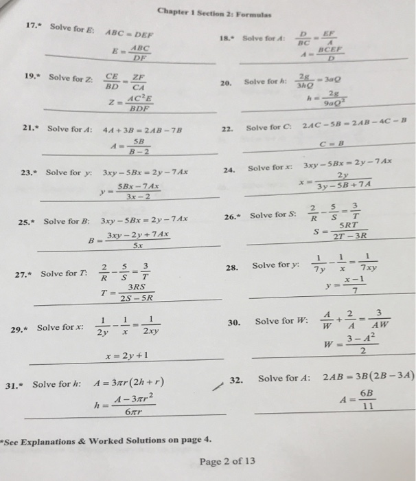 Solved Chapter 1 Section 2 Formulas 17 Solve For E Ab Chegg Com