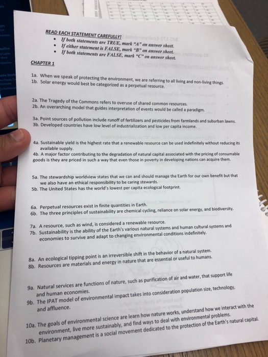 Solved If Both Statements Are True Mark A On Answer Sh