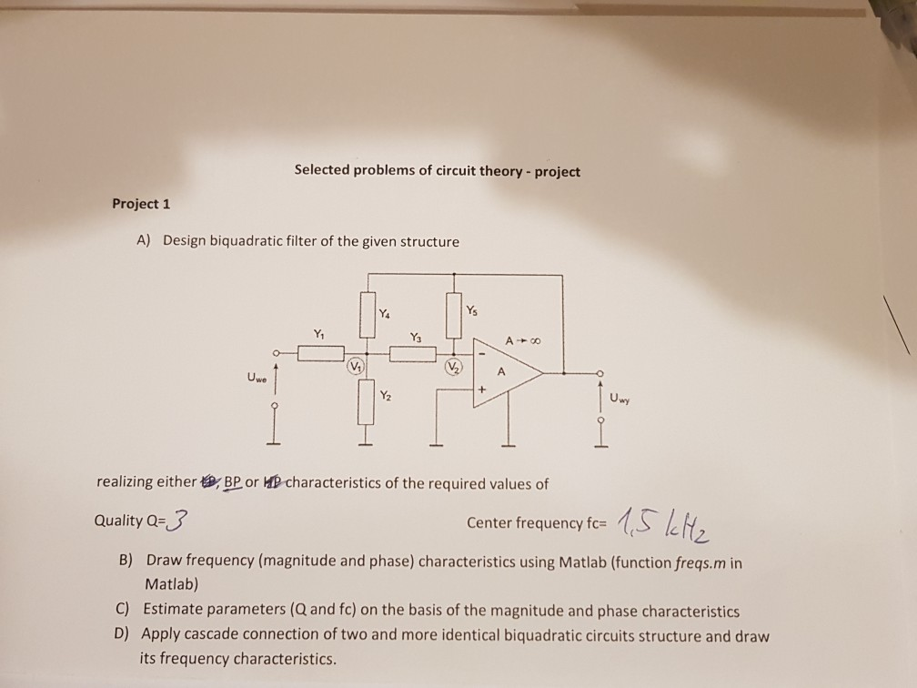 Selected Problems Of Circuit Theory Project Project Chegg Com