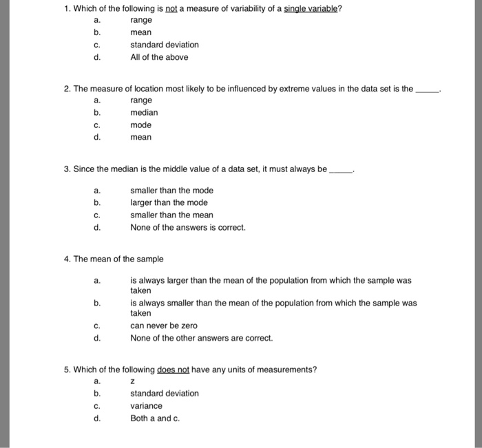 Solved 1 Which Of The Following Is Not A Measure Of Vari Chegg Com