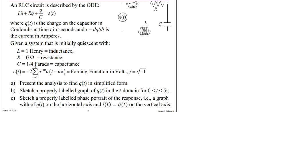 Solved An Rlc Circuit Is Described By The Ode Switch E T Chegg Com