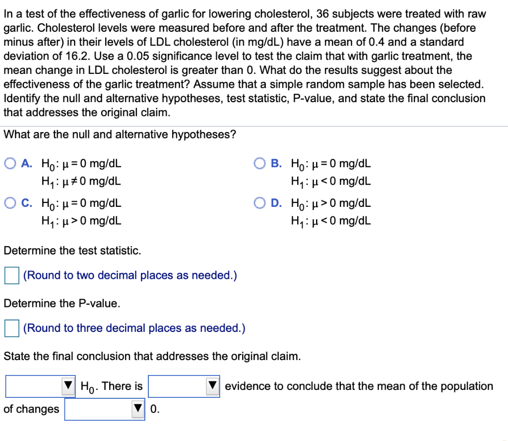 In A Test Of The Effectiveness Of Garlic For Chegg Com