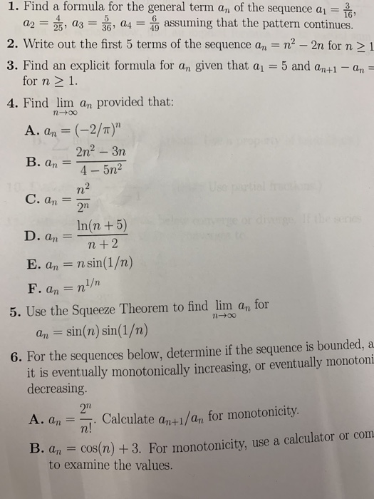 Solved 1 Find A Formula For The General Term An Of The Chegg Com