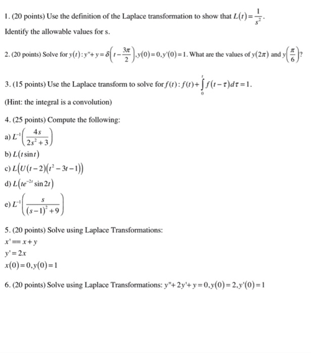 Solved L Points Use The Definition Of The Laplace Tra Chegg Com