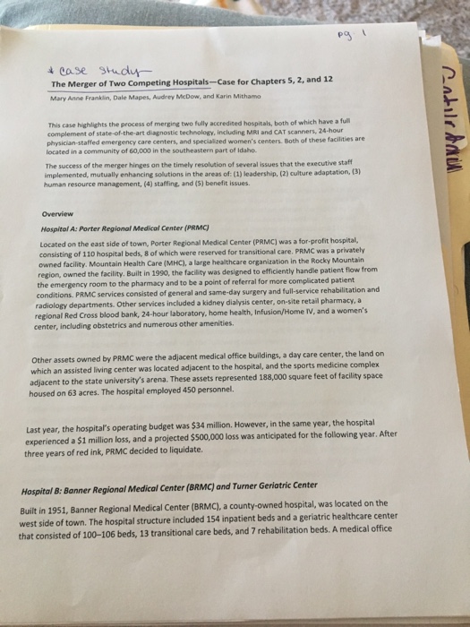 Solved Eg Case Studuy The Merger Of Two Competing Hospita