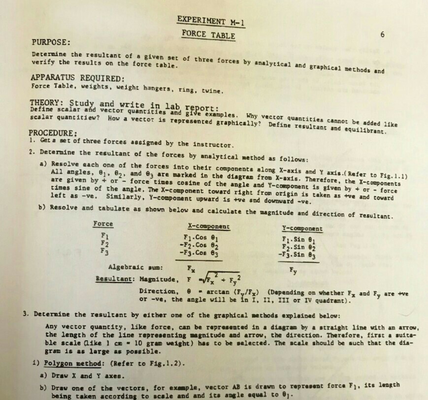 Solved Experiment M 1 Force Table Purpose Deternine The Chegg Com