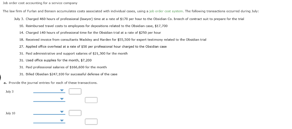 Solved Job Order Cost Accounting For A Service Company Th