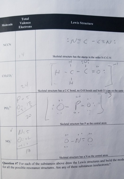 Solved Total Lewis Structure Molecule Valence Electrons N Chegg Com