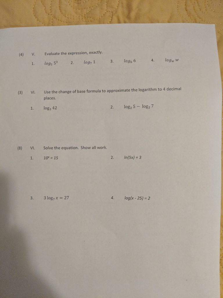 Solved Evaluate The Expression Exactly V 4 1 Logs 5 Chegg Com