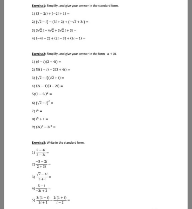 Solved Exercise1 Simplify And Give Your Answer In The Chegg Com