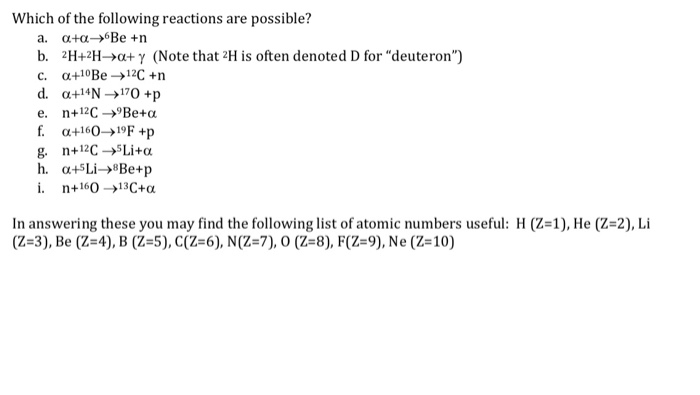 Solved Which Of The Following Reactions Are Possible B Chegg Com