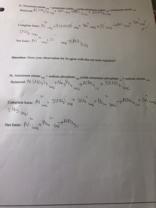 3a Aluminum Nitrate Potassium Iodide Yields Chegg 