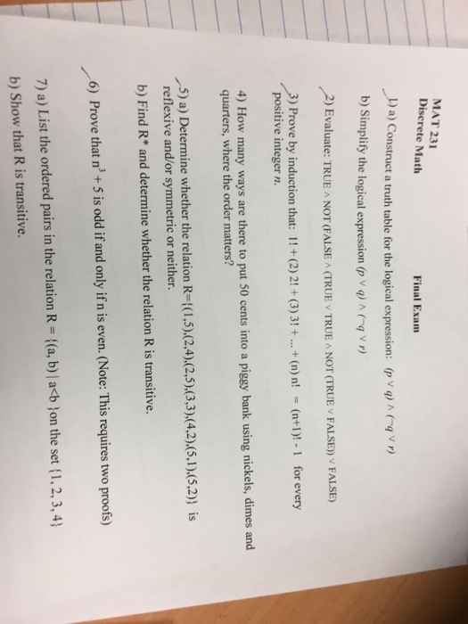 Solved Mat 231 Discrete Math Final Examm A Construct A T