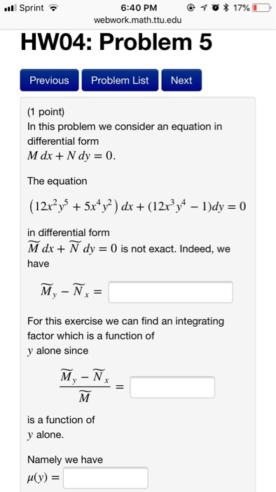 Solved Sprint E 0 17 6 40 Pm Webwork Math Ttu Edu Hw0 Chegg Com